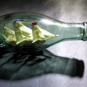 Vintage PERRIER Ship in a Bottle from Perrier's England Export Campaign RED CAP